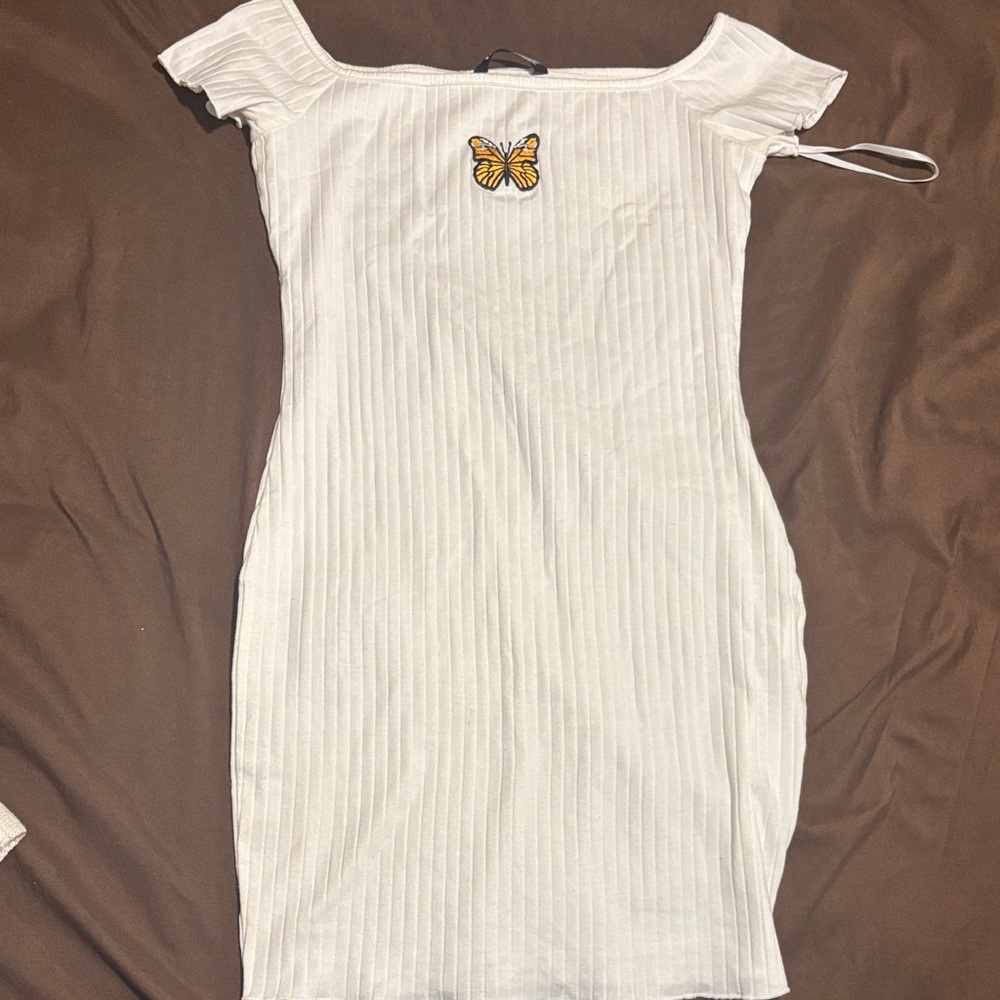 SHEIN White Mini Dress with Butterfly Accent